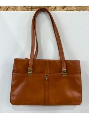 Vintage Chic De Paris Brown Leather Women’s Tote Bag Gold Accents 1970’s